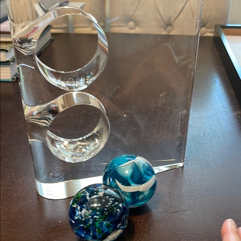 Elegant Glass Art Sculpture with Blue Accents - Picture 2 of 7